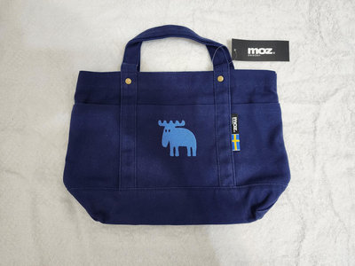日本購回全新MOZ帆布包 手提包 托特包便當袋（藍）瑞典麋鹿