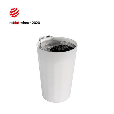丹麥設計【 PO:Selected】陶瓷內膽 不鏽鋼棱角保溫杯 300ml (白) 咖啡杯 隨行杯 雙層保溫杯