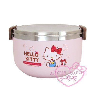 ♥小花花日本精品♥hello kitty凱蒂貓不鏽鋼隔熱餐盒便當盒粉色圓形環保餐盒雙層隔熱11181200