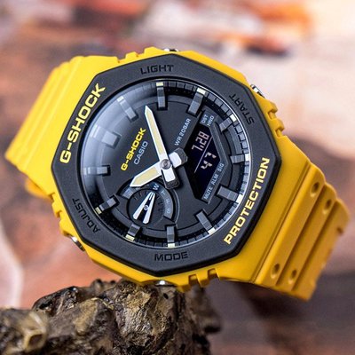 【金台鐘錶】CASIO卡西歐 G-SHOCK 超人氣的八角錶殼 (黃x黑) 農家橡樹 GA-2110SU-9A