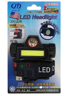 頭燈25W(USB充電+吸磁) 登山 露營 停電 探照 LED COB 二段式 HK-K1126
