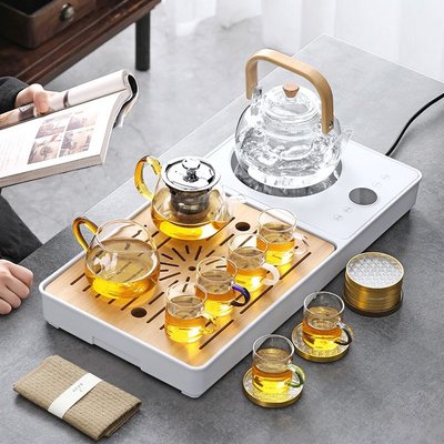 【熱賣精選】茶具組合套裝家用茶盤全自動一體燒水壺耐熱玻璃電陶爐煮茶壺泡茶