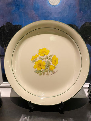 日本vintage中古黃色雛菊大尺寸牛排盤果盤蛋糕盤水果盤，