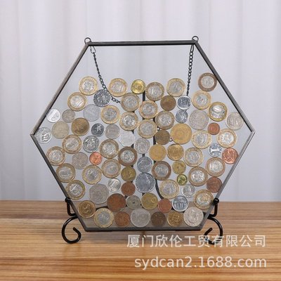 特賣-復古硬幣收藏相框六邊形玻璃畫框