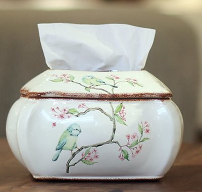 歐式 浪漫花鳥陶瓷造型面紙盒 古典歐風手繪小鳥造型紙巾盒創意藝術抽紙盒面紙盒衛生紙盒擺件禮物