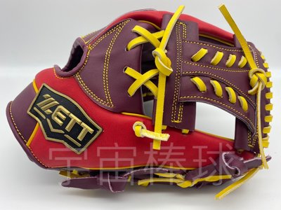 ※宇宙棒球※ZETT 特殊訂製版 11.5吋 棒壘球手套 紫/紅/黃色皮革線 BPGT-36SP4504