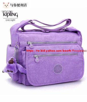 Kipling 猴子包 K19941 粉紫 多夾層拉鍊款輕量斜背包肩背包 大容量 旅遊 防水-雙喜生活館