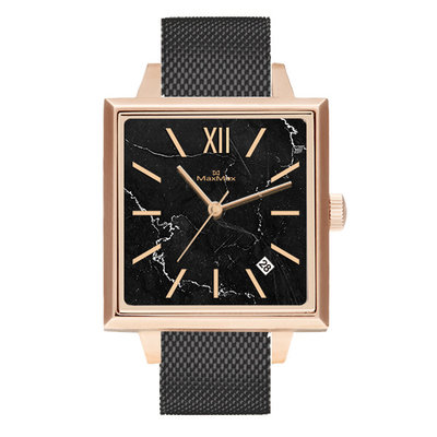 ∥ 國王時計 ∥ MAX MAX MAS7034-4 玫瑰金方形黑面大理石面時尚腕錶