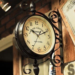 擺件 歐式鐵藝雙面掛鐘創意美式兩面掛表現代簡約客廳家用鐘表復古時鐘