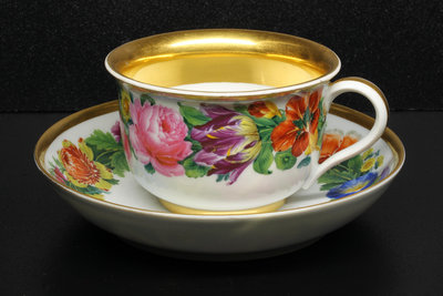 德國古董瓷器 麥森 Meissen 手繪 古式畫法 多彩花卉 杯碟