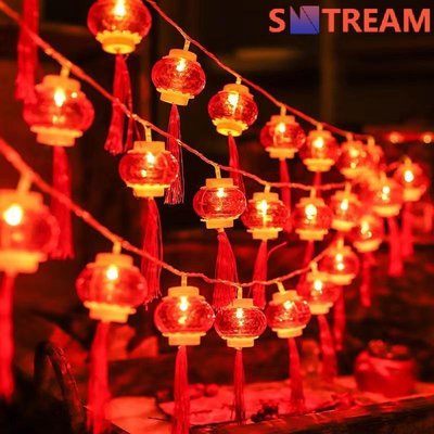 熱銷 Suntream 春節裝飾燈 新年春節流蘇紅燈籠燈串 喜慶佈置裝飾燈元宵節LED太陽能彩燈批發