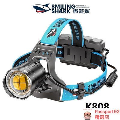 微笑鯊正品 K808 強光頭燈led XHP100大功率頭戴式頭燈超亮遠射USB可變焦戶外登山釣魚露營維修工作照明