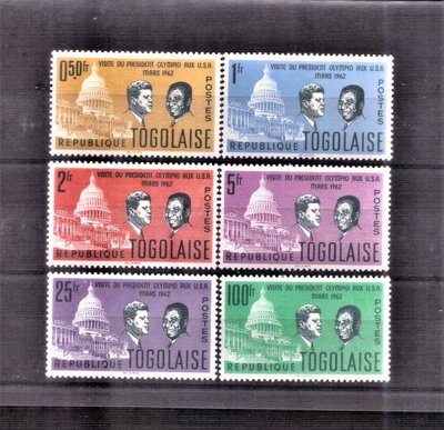 【珠璣園】R4019H 非洲郵票 - 多哥 1962年 奧林匹歐總統(1963年遇刺身亡)會見美國總統甘迺迪新票 5全