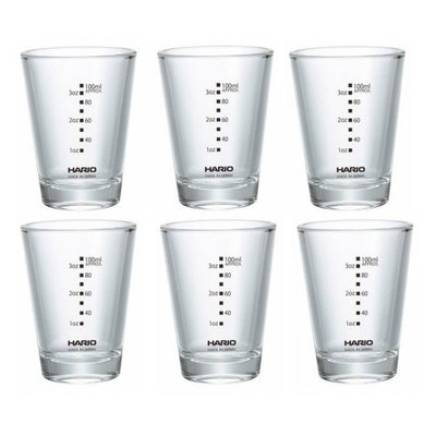 Hario 耐熱玻璃杯140毫升/杯身印有刻度測量 6件組 Hario Shot Glass