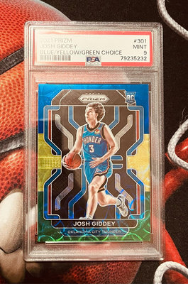 2021-22 Prizm Josh Giddey Blue Yellow Green Choice Prizm Rookie RC PSA9