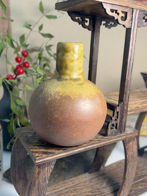 日本信樂燒花瓶擺件 柴窯花瓶 博古架擺件
