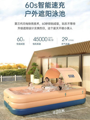 現貨 家用自動充氣游泳池家庭童游泳桶可折疊家庭大型戶外成人泳池 游泳圈