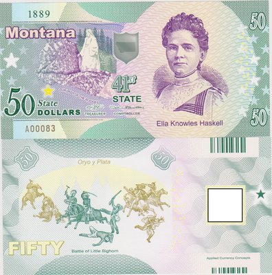 萬福古錢幣收藏家（可議價）全新2019年 美國 50 蒙大拿州 塑料鈔 第四十一州 哈斯克爾