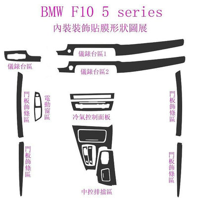 熱銷 BMW F10 內裝 碳纖維 貼膜 5 series 專用 改裝 中控 檔位 儀錶臺 卡夢 裝飾 貼膜 門板 保護 車貼 可開發票