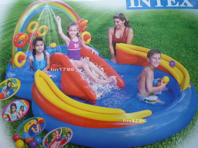 INTEX57453 原廠 噴水彩虹溜滑梯遊戲池 兒童戲水池 幼兒游泳池 送修補貼 含運價