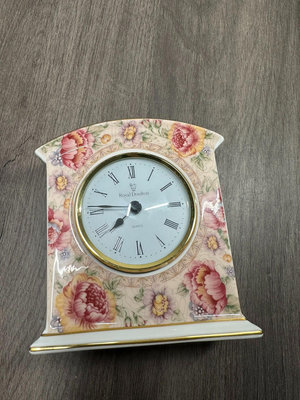 西洋古董英國皇家道爾頓 花卉細骨瓷座鐘 時鐘