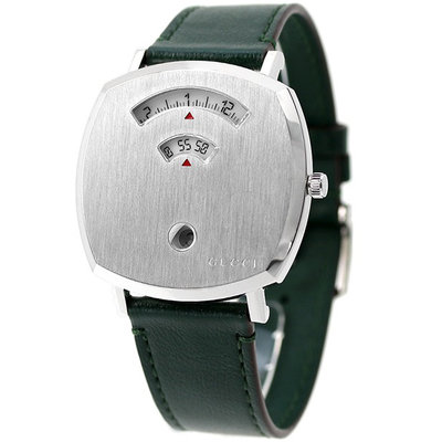 GUCCI YA157412 古馳 手錶 38mm 銀色面盤 綠色皮革錶帶 男錶