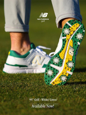 新款new balance 997 Golf鞋 白綠復古高爾夫球鞋有釘子防水鞋面-黃奈一