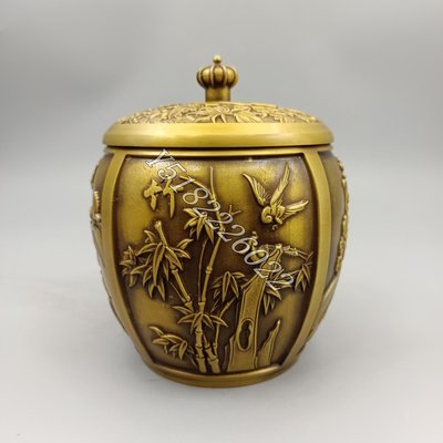 黃銅梅蘭竹菊罐子 150尺寸:口徑8厘米 高12.5厘米重量約:895克 銅器 青銅 銅擺件-2030