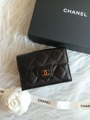 Chanel 迷你 黑荔枝金釦 三折短夾❤️ $3xxxx 在台現貨