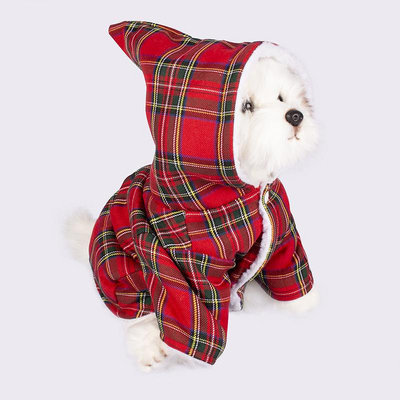 寵物衣服狗狗連帽衛衣英倫風紅色格子 中小型犬貓咪舒適寵物衣服加工