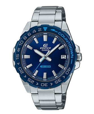 【金台鐘錶】CASIO 卡西歐 (藍面) 水鬼 潛水運動風 鋼錶帶 防水100米 旋轉式錶圈 EFV-120DB-2A