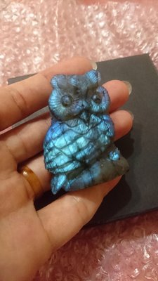 強藍光黑拉長石貓頭鷹彫刻造型