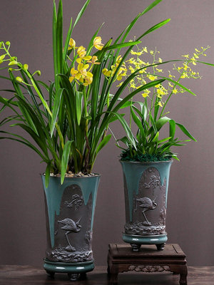 蘭花專用大號花盆陶瓷帶托盤君子蘭中式綠植花瓶復古家居創意精品