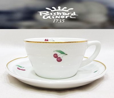 羅浮宮 義大利名瓷 Richard Ginori 限量款 紅櫻桃 描金紋午茶杯盤組 浮雕咖啡杯盤 擺件