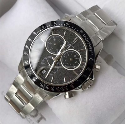 TISSOT  V8系列 黑色面錶盤 銀色不鏽鋼錶帶 三眼計時 石英 男士手錶T1064171105100 天梭腕錶