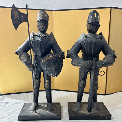 日本回流西洋古董鐵皮武士超大擺件老物件中古品鐵皮老玩具 ，歐