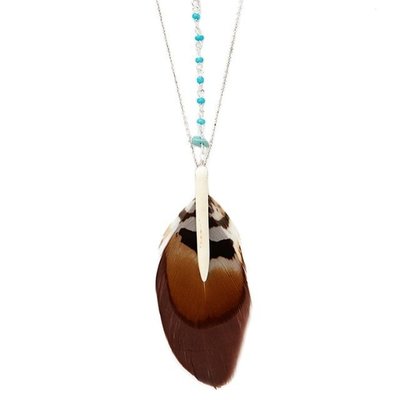 FOREVER 21 layered feather necklace 波西米亞民族風綠松石串珠多層次羽毛項鍊