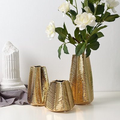 花瓶陶瓷花瓶電鍍金色餐桌干花鮮花插花花器家居飾品擺件擺設樣板房
