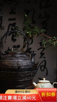 二手 藏王堂白肌瑞獸鐵壺 失蠟法純手工鑄鐵茶壺日本原裝進口高端鐵瓶
