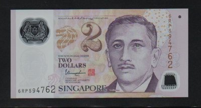 【低價外鈔】新加坡 ND (2019) 年 2Dollars 新幣 塑膠鈔一枚 尚達曼簽名版本 新鈔少見~