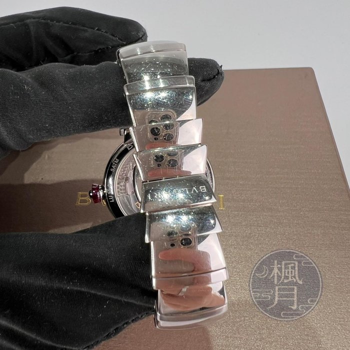 BRAND楓月 BVLGARI 寶格麗 102564 深藍盤鑽石時標鋼錶 AT 手錶 腕錶 小鑽 鑽飾造型