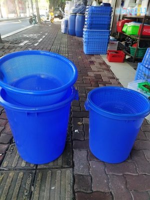 垃圾桶圓形加厚蘭色廚余易腐垃圾分類綠色熟膠圓筒商用過濾大桶50正品 促銷