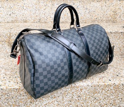 二手旗艦 LV N41418 黑灰格 KEEPALL 45CM 附背帶 旅行袋 (中友店) 30801