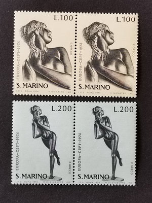 (C7825)聖馬利諾1974年歐羅巴雕塑(雙連)郵票2全