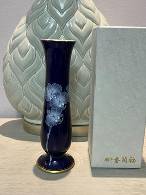 日本 香蘭社 帝王藍色花入 瓷花瓶