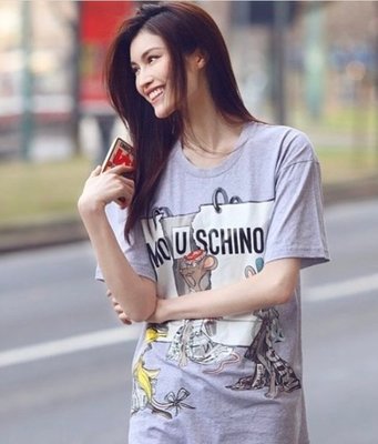 Moschino Rat-print cotton-jersey T-shirt 3隻老鼠短袖 T 灰 XXS 現貨