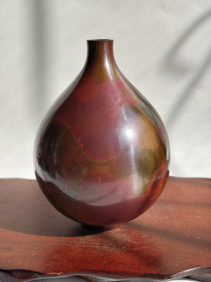新 日本 純銅 花瓶 花器 金工品 名家作品 百年好物 名家 斑
