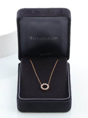 【98新】Tiffany蒂芙尼玫瑰金鏤空圈形鑲鉆小太陽項鏈