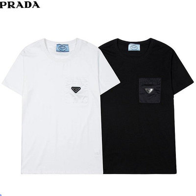2021新款PRADA普拉達短袖T恤 采用奧戴爾面料 口袋上時尚的Prada