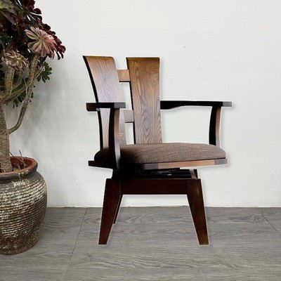 熱銷 日本實木轉椅餐椅黑胡桃色復古中式靠背椅電腦椅紅橡木扶手椅可開發票